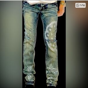 New Amiri Paisley Print 32w Clay Indigo White Rare Paisley